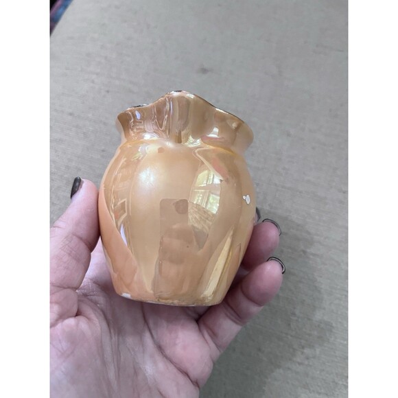 Vintage Czechoslovakia Orange Luster Ware Creamer Pitcher Black Handle Small - Picture 3 of 8